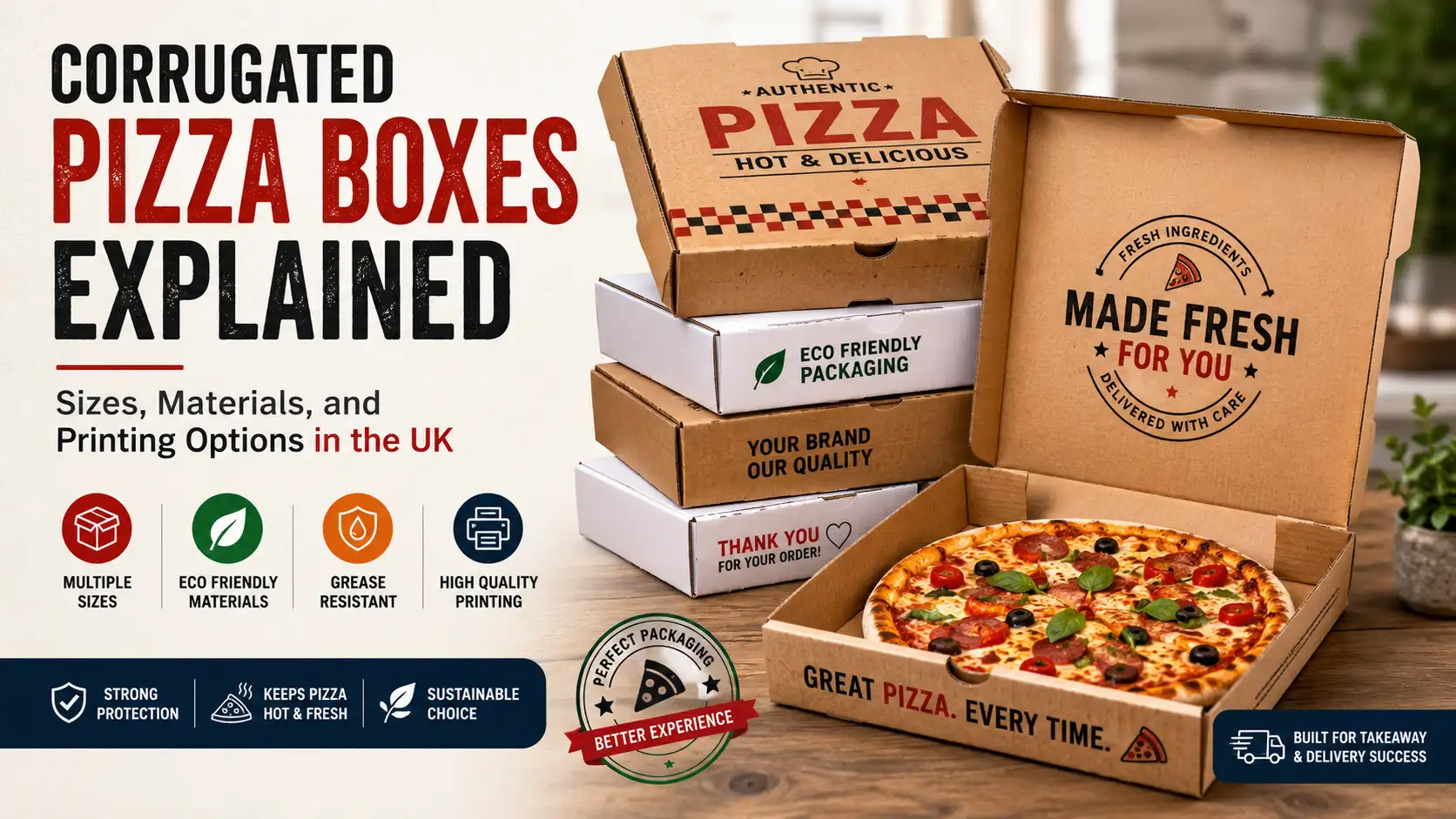Corrugated Pizza Boxes Explained: Sizes, Materials, and Printing Options in the UK